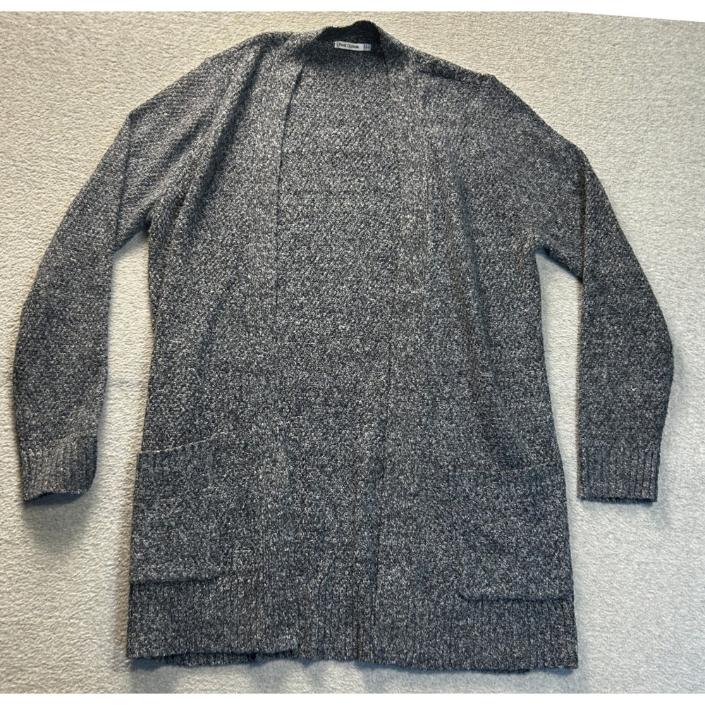 Front Cardigan Sweater Womens‎ Large Gray Marled Open Cozy Knit Pink Clover
